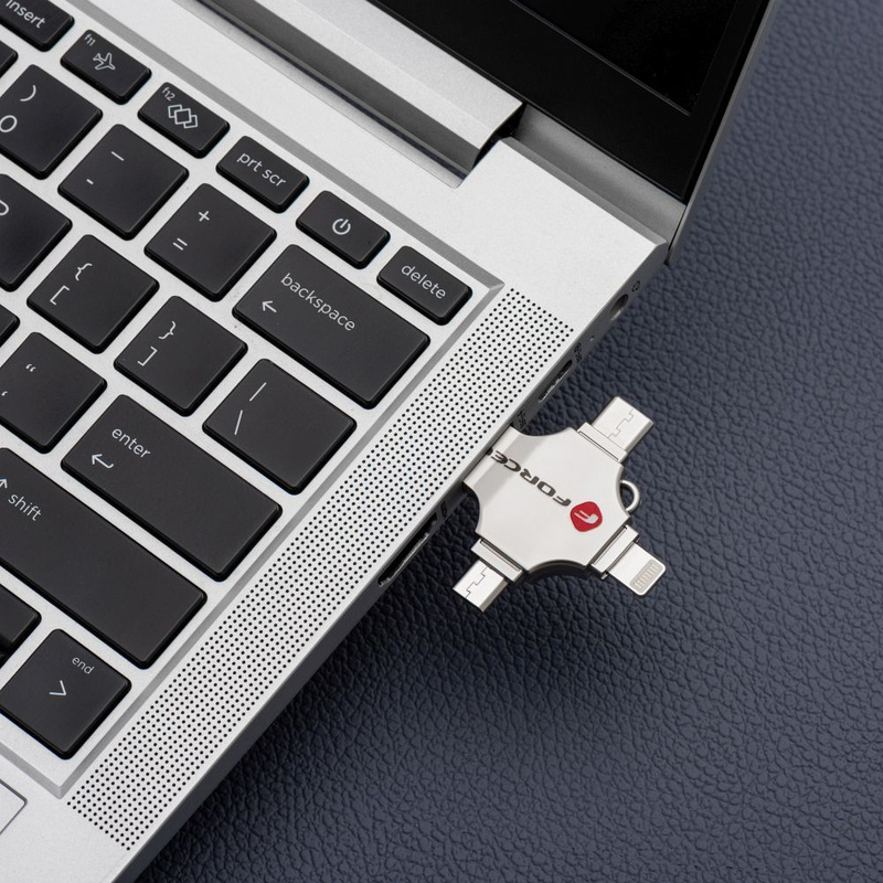 Pendrive 128GB USB 3.2 Gen 1 (USB A / USB C / Lightning / Micro USB) Forcell F-Data Metal Quad srebrny