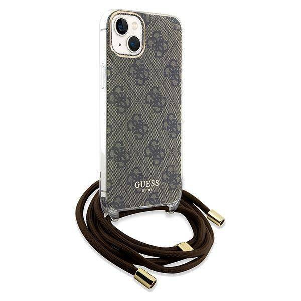 Etui Guess Crossbody Cord 4G Print na iPhone 15 / 14 / 13 - brązowe