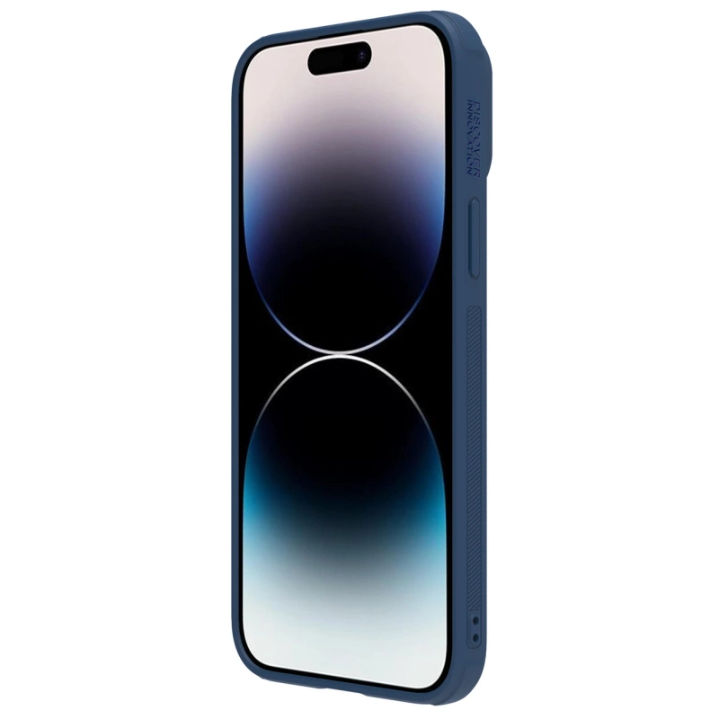 Nillkin CamShield Leather S Case iPhone 14 Pro Hülle mit Kameraabdeckung blau