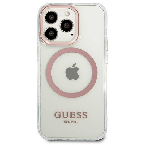 Original Case IPHONE 13 PRO Guess Hard Case Metal Outline Magsafe (GUHMP13LHTRMP) pink