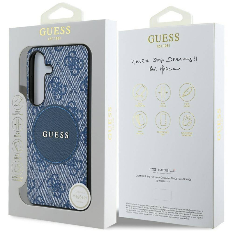 Etui Guess 4G Round Patch Classic Logo MagSafe do Samsung Galaxy S25 Plus niebieski