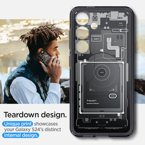 Spigen Ultra Hybrid-Hülle für Samsung Galaxy S24 – Dunkelgrau (Zero One-Muster)