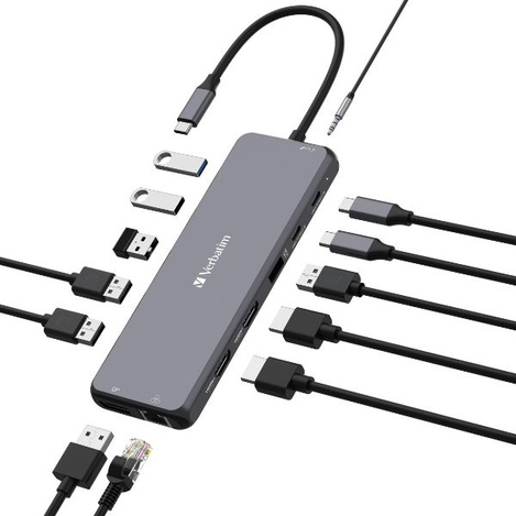 Verbatim Adapter Hub USB-C - 2xHDMI/DP/ Eternet/6xUSB-A/Jack 3.5mm/2xUSB-C aluminium/aluminum 32153