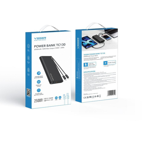 Bateria zewnętrzna (Powerbank) VEGER TCE130 - 25 000mAh Quick Charge PD 130W (W2503)