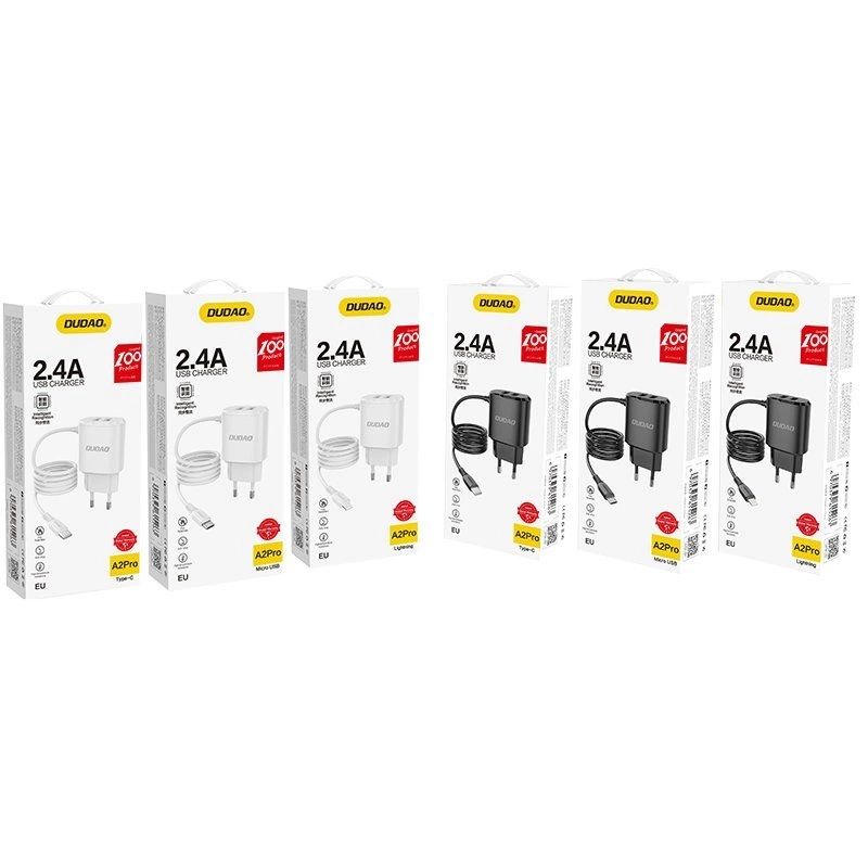 Dudao ładowarka sieciowa 2x USB z wbudowanym kablem Lightning 12 W czarny (A2ProL black)
