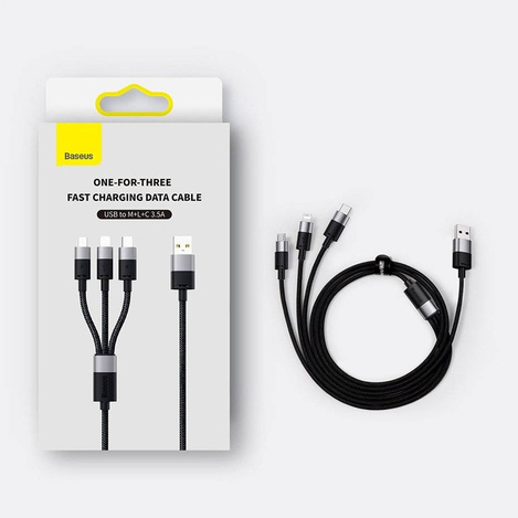 Baseus StarSpeed 1-for-3 Fast Charging Data Cable USB to M+L+C 3.5A 1.2m Blue