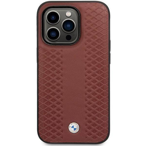 Original Case IPHONE 14 PRO BMW Leather Diamond Pattern (BMHCP14L22RFGR) burgundy