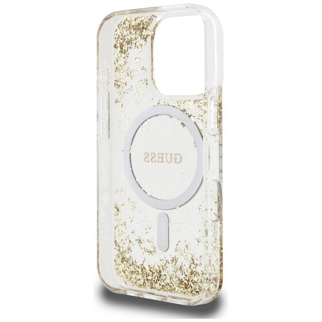 GUESS futerał do IPHONE 16 Pro kompatybilny z MagSafe GUHMP16LRGRGED (Resin Bottom Glitter) złoty