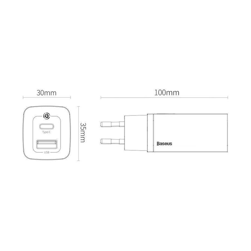 Baseus GaN2 Lite szybka ładowarka sieciowa 65W USB / USB Typ C Quick Charge 3.0 Power Delivery (azotek galu) czarny (CCGAN2L-B01)