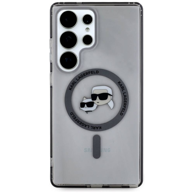 Etui Karl Lagerfeld Button Karl & Choupette Heads Printed Logo MagSafe Samsung Galaxy S25 Ultra czarny