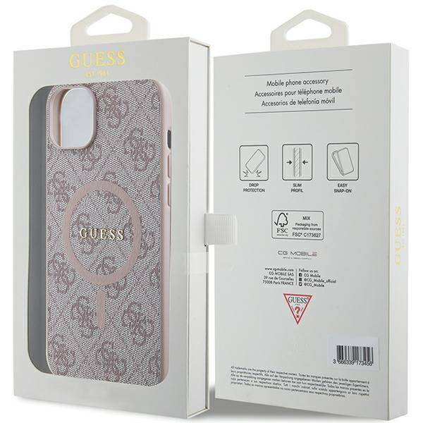 Oryginalne Etui GUESS Hardcase GUHMP14SG4GFRP do iPhone 14 (Kompatybilny z Magsafe / 4G Ring classic logo / różowy)