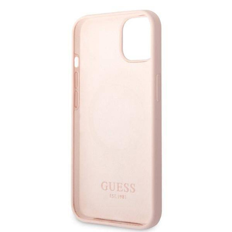 Original Handyhülle IPHONE 13 MINI Guess Hard Case Silicone Logo Plate MagSafe (GUHMP13SSBPLP) rosa