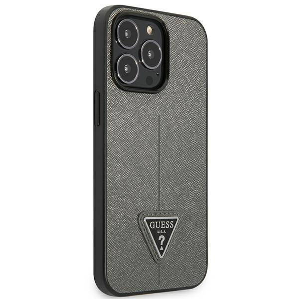 Original Case IPHONE 13 PRO Guess Hardcase Saffianotriangle Logo (GUHCP13LPSATLG) silver