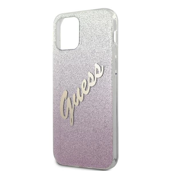 Oryginalne Etui IPHONE 12 / 12 PRO 6,1" Guess Hardcase Glitter Gradient Script GUHCP12MPCUGLSPI różowe