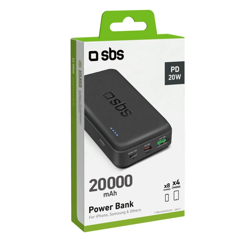Powerbank SBS TTBB20000PD20K 20000 mAh 20W PD USB-C, USB-A, Micro-USB - black