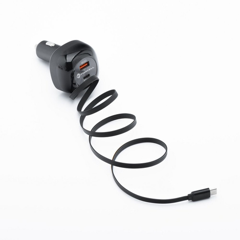 Ładowarka samochodowa Forcell F-Energy Alu USB C + USB A + zwijany kabel USB C PD QC4.0 SFC2.0 3A 75W czarna