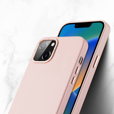 Dux Ducis Grit Ledertasche für iPhone 14 Plus Elegante Kunstlederhülle (MagSafe-kompatibel) Rosa