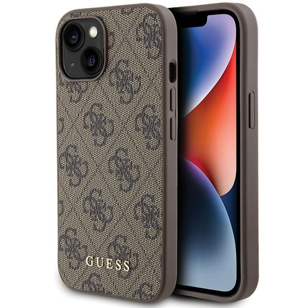 Guess 4G Metal Gold Logo Hülle für iPhone 15 – braun