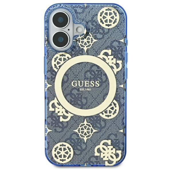 Original Handyhülle IPHONE 16 Guess Hardcase IML Peony On 4G Background MagSafe (GUHMP16SH4PYEEB) blau