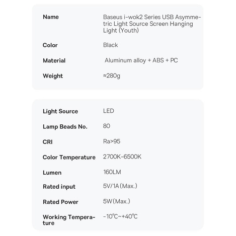 Baseus i-wok2 LED-Lampe für Desktop-Bildschirmbeleuchtung schwarz (DGIW000101)