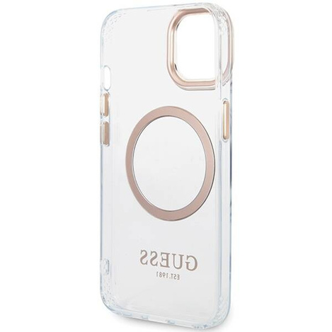 Oryginalne Etui IPHONE 14 PLUS / 15 PLUS Guess Hard Case Metal Outline Magsafe złote