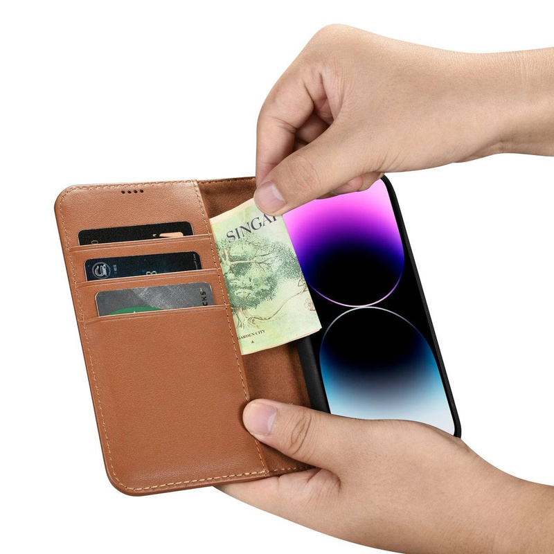 iCarer Wallet Case 2in1 iPhone 14 Pro Max Leather Flip Cover Anti-RFID Brown (WMI14220728-BN)