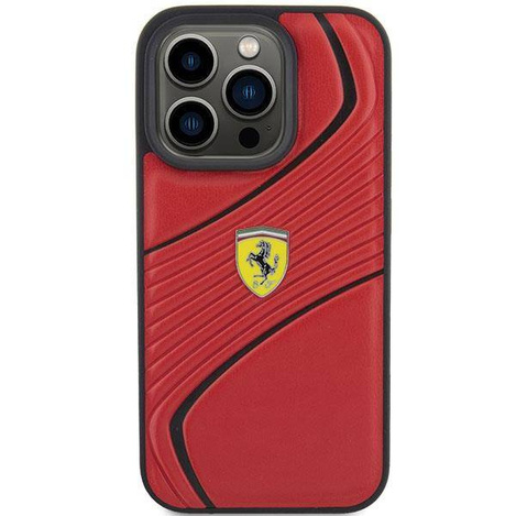 Ferrari Twist Metal Logo Hülle für iPhone 15 Pro – Rot