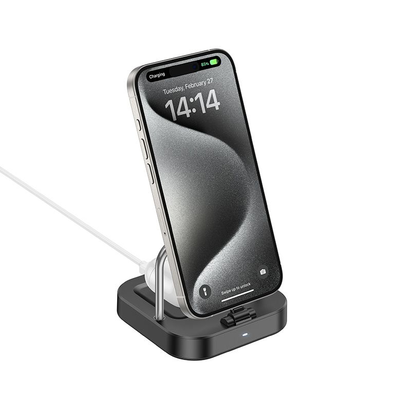 HOCO ładowarka biurkowa 2w1 Typ C + ładowanie bezprzewodowe 5W PD QC 3A 30W CQ16B czarna