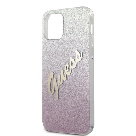 Oryginalne Etui IPHONE 12 / 12 PRO 6,1" Guess Hardcase Glitter Gradient Script GUHCP12MPCUGLSPI różowe