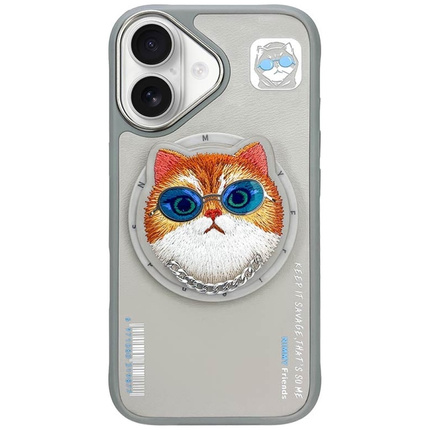Etui Nimmy Glasses Cool Cat MagSafe do iPhone 16 szary