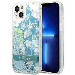Schutzhülle IPHONE 14 PLUS Guess Hardcase Flower Liquid Glitter grün