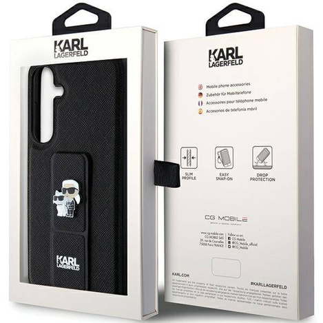 Oryginalne Etui KARL LAGERFELD hardcase Gripstand Saffiano Karl&Choupette Pins KLHCS24SGSAKCPK do Samsung Galaxy S24 czarny