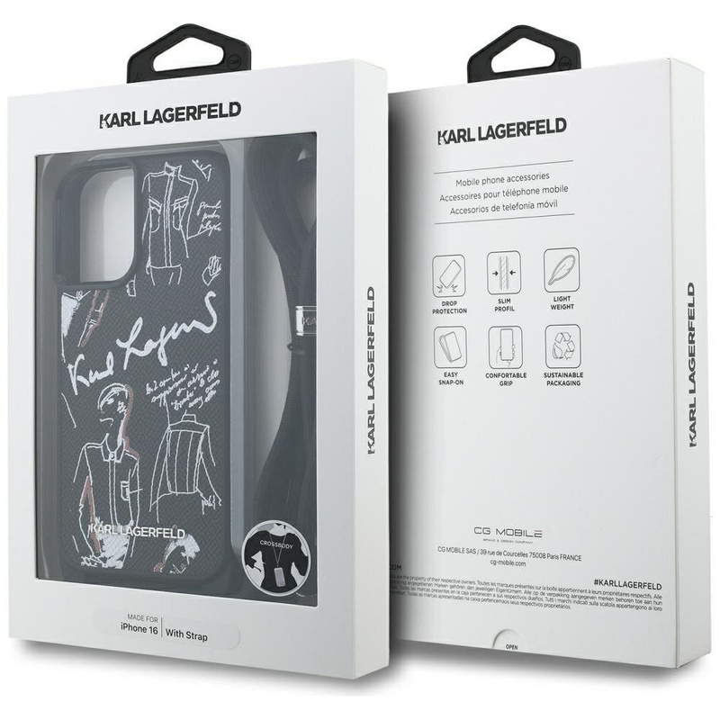 KARL LAGERFELD futerał do IPHONE 16 KLHCP16SPGGRMPCK kompatybilny z MagSafe (CRSSBY Grained PU W/ Pattern & Logo) czarny