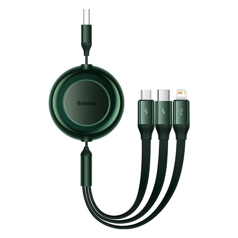 Baseus Bright Mirror 2 zwijany kabel przewód 3w1 USB Typ A - micro USB + Lightning + USB Typ C 3.5A 1.1m zielony (CAMJ010006)