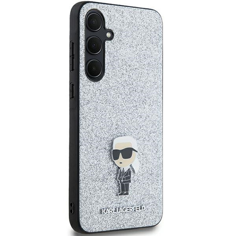 Oryginalne Etui KARL LAGERFELD hardcase Fixed Glitter Choupette Logo Metal Pin KLHCSA35GCNPSG do Samsung Galaxy A35 srebrny