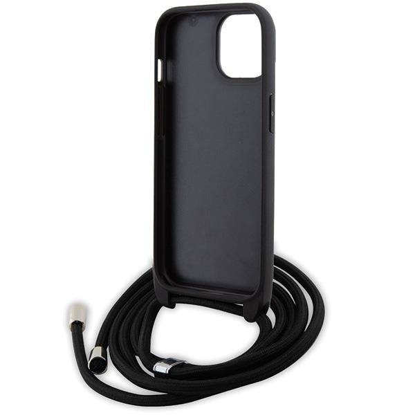 Karl Lagerfeld Umhängetasche mit Saffiano-Monogramm und Metallnadel, Karl &amp; Choupette-Hülle für iPhone 15 – Schwarz
