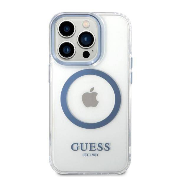 Guess nakładka do iPhone 13 Pro Max 6,7" GUHMP14XHTRMB niebieska HC Magsafe Metal Outline