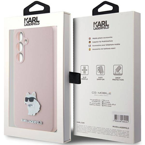 Karl Lagerfeld Choupette Metal Pin-Hülle aus Silikon für Samsung Galaxy S23 FE – Rosa