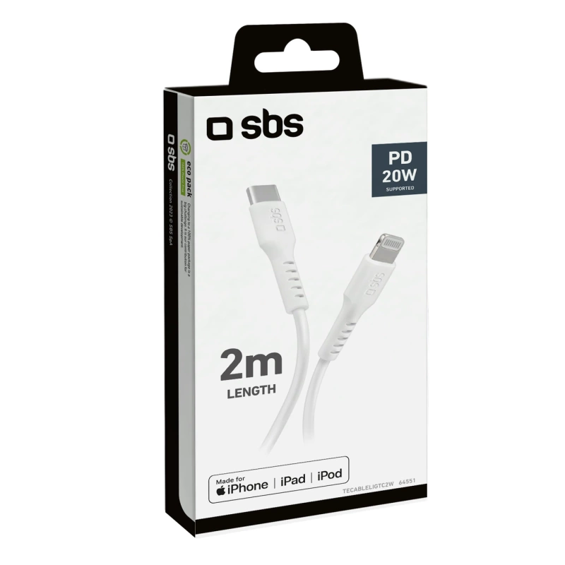 Kabel SBS TECABLELIGTC2W USB-C - Lightning  2 m - biały