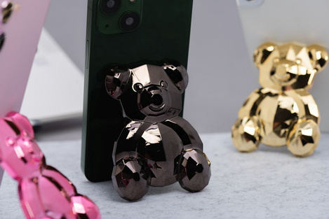 Stojak na telefon MIŚ - naklejany - czarny