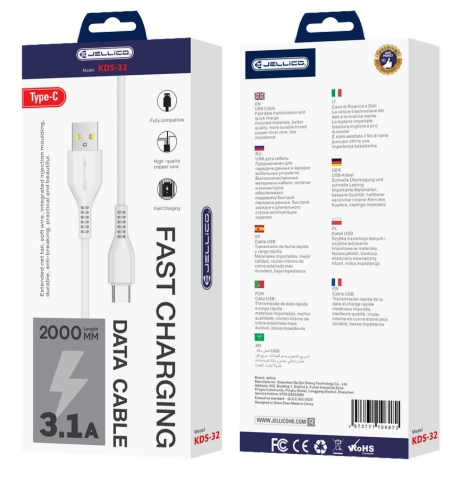 JELLICO kabel KDS-32 USB-C USB 3.1A 2M Biały