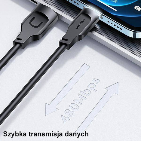 USAMS Kabel lightning Fast Charging 2,4A Lithe Series 1,2m czarny/black SJ565USB01(US-SJ565)