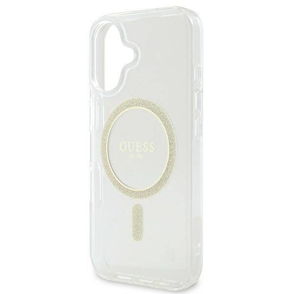 Original Handyhülle IPHONE 16 Guess Hardcase IML Glitter Circle MagSafe (GUHMP16SHFGERET) transparent