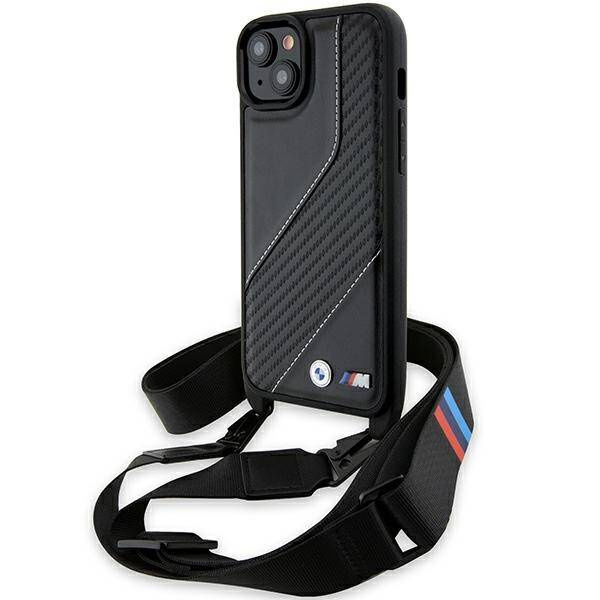 BMW M Edition Carbon Stripe &amp; Strap Hülle für iPhone 15 Plus / 14 Plus – Schwarz