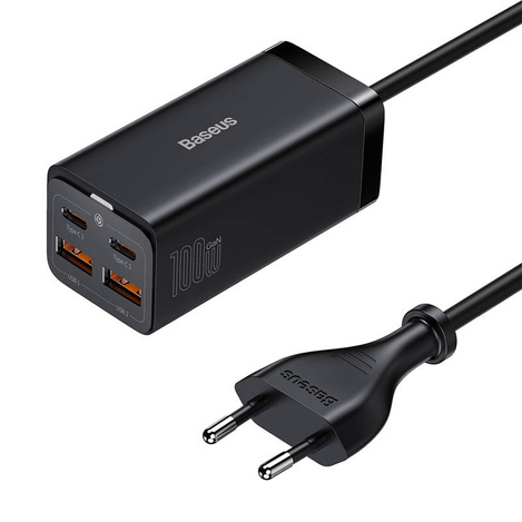 Baseus GaN3 Pro 2xUSB-C + 2xUSB wall charger, 100W (black)