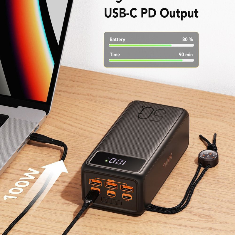 Bateria zewnętrzna (Powerbank) VEGER Tank Boost - 56 000mAh LCD Quick Charge PD 130W czarny (W5001C)