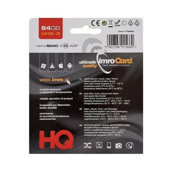 Imro karta pamięci 64GB microSDXC kl. 10 UHS-3 + adapter