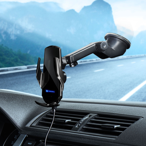 FORCELL uchwyt z ładowaniem indukcyjnym automatyczny + adapt. magnetyczne HS1 Qi 15W czarny