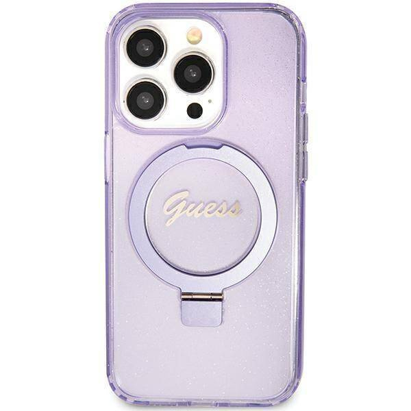 Original Handyhülle IPHONE 11 / XR Guess Hardcase Ring Stand Script Glitter MagSafe (GUHMN61HRSGSU) violett