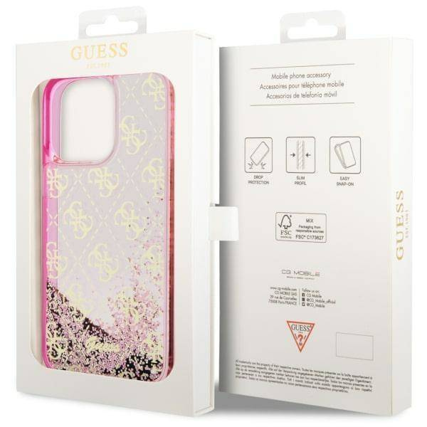 Guess, GUHCP14XLC4PSGP iPhone 14 Pro Max 6,7" rosa/rosa Hardcase Liquid Glitter 4G Transculent
